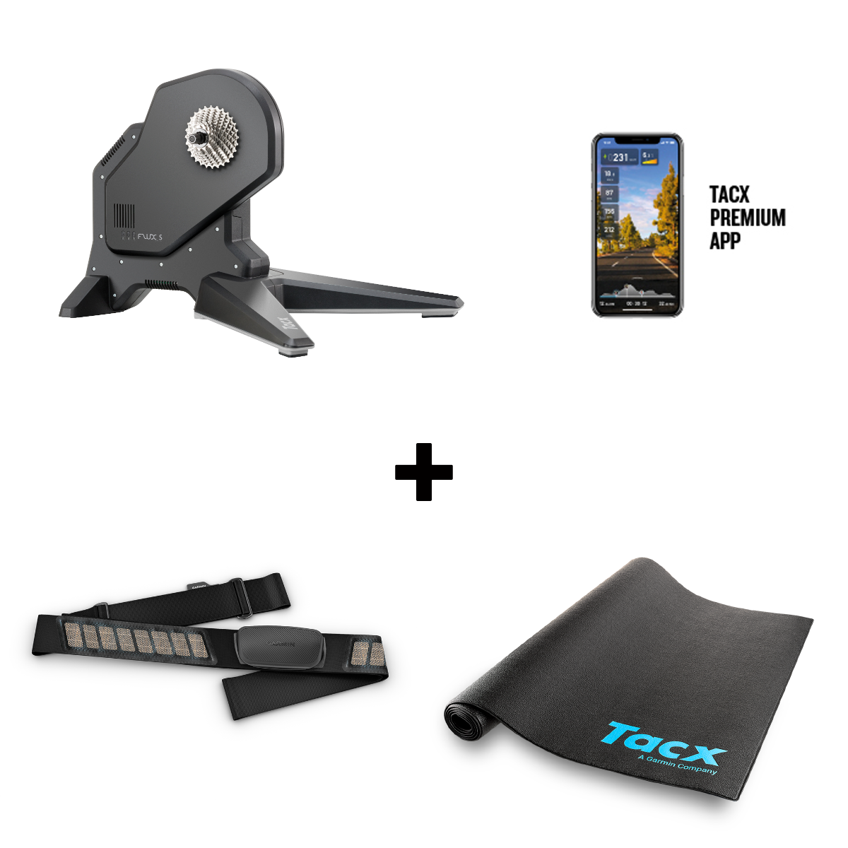 Set fietstrainer Flux S T2900.61, Garmin HRM Dual, T2918 trainingsmat + 6 maanden Premium toegang trainingsapp