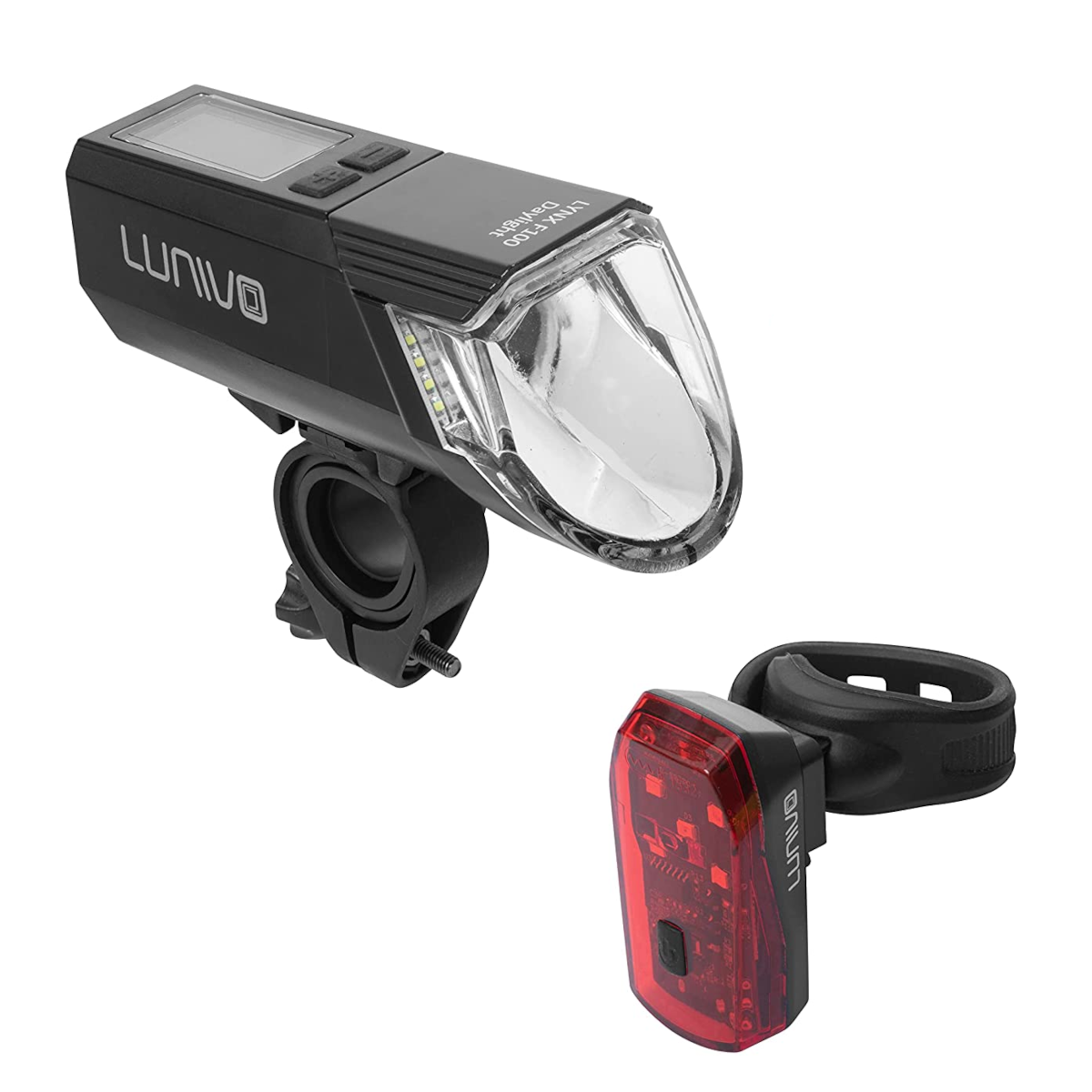 Lynx F100 Daylight accu-koplamp + Lynx R Brake accu-achterlicht verlichtingsset