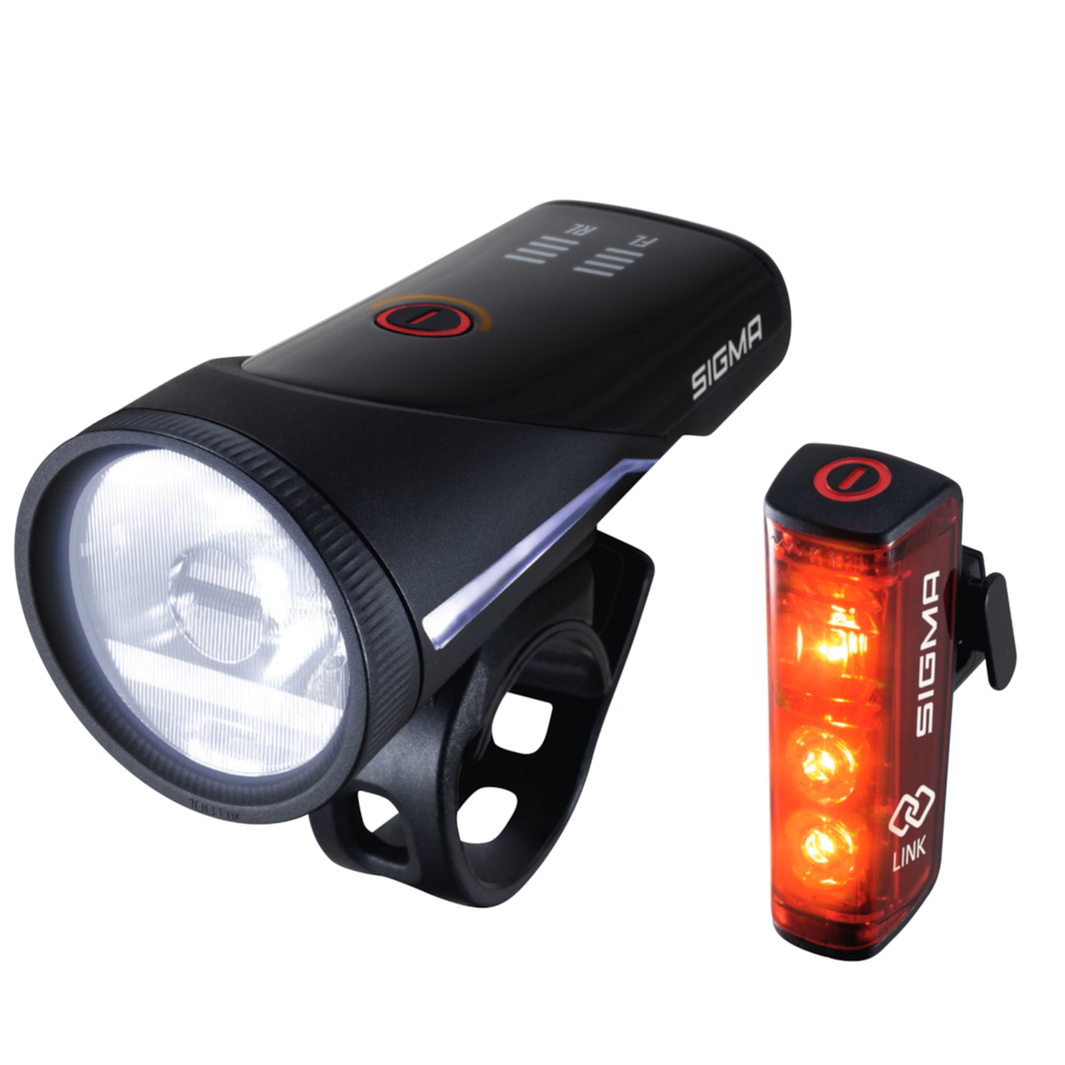 Sigma AURA 100 LINK LED-Frontleuchte / BLAZE LINK Rücklicht mit Bremslicht-Funktion USB Akku-Beleuchtungsset