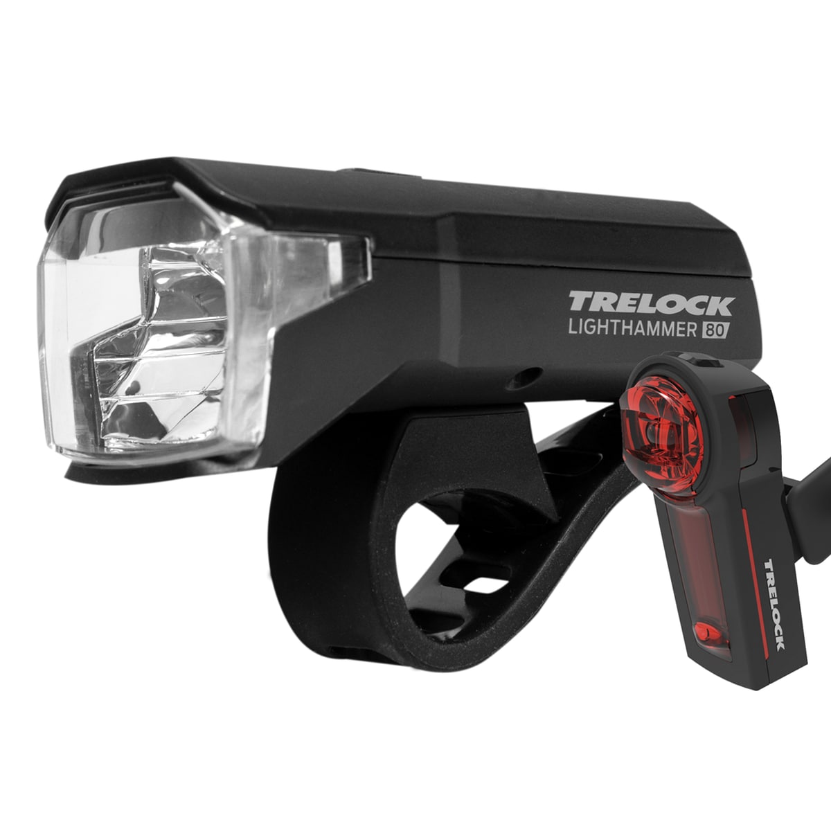 Trelock LS 480 Lighthammer Frontleuchte + LS740 I-GO Vector Signal Akku-Rücklicht Beleuchtungsset