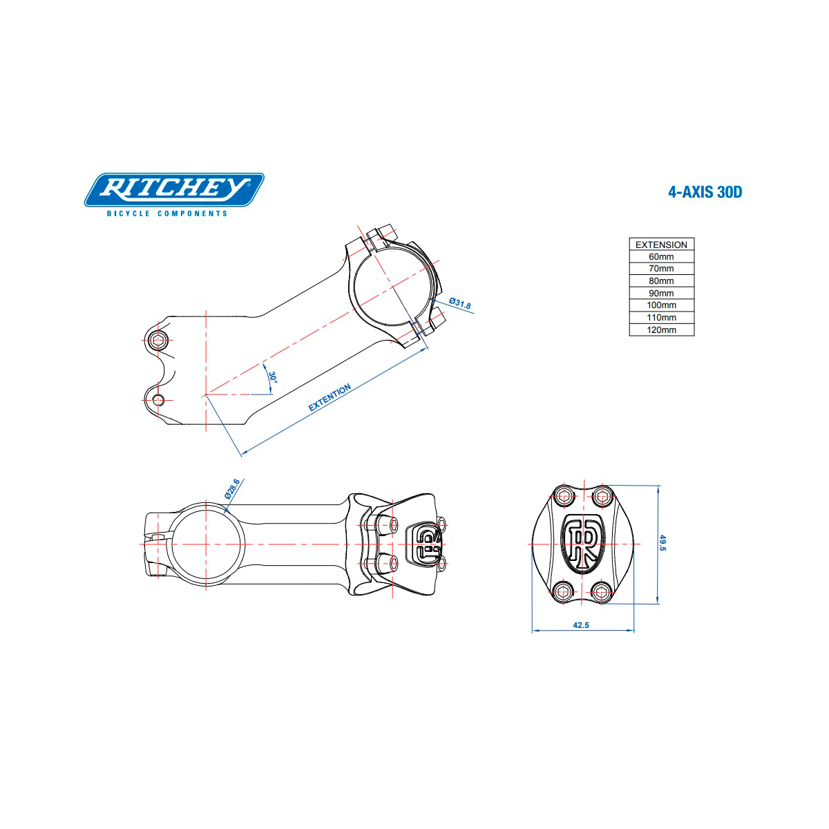 Comp 4-Axis Alloy 30° Stem