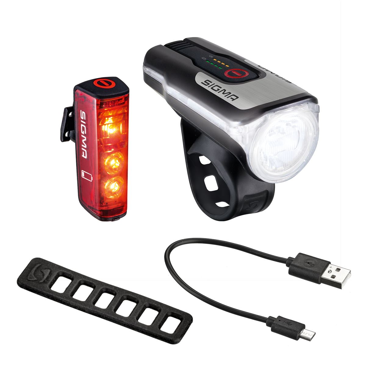 Sigma AURA 80 USB LED Frontleuchte / BLAZE USB Akku-Rücklicht mit Bremslicht-Funktion ...